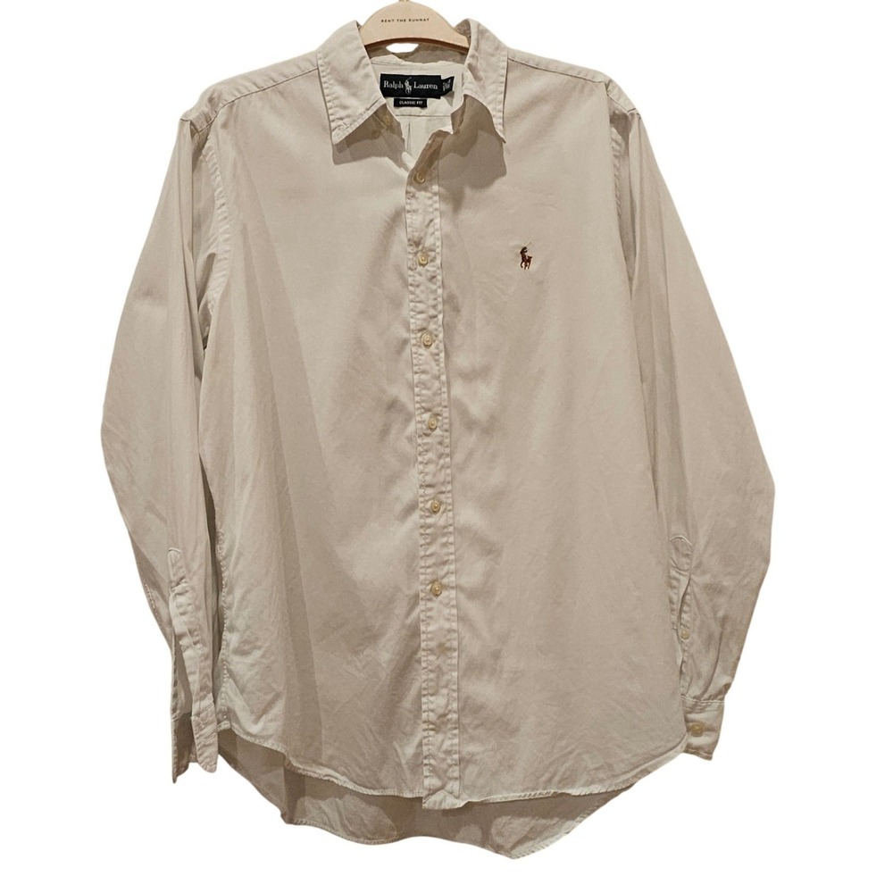 Ralph Lauren Mens Classic Fit Cotton Button Down Shirt Cream 16.5 34/35